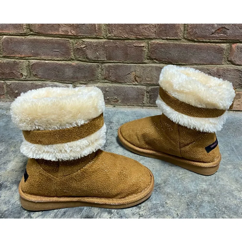 Kenzie Girl Tan w/Glitter Faux Fur Faux Suede Slip-On Bootie Size 1